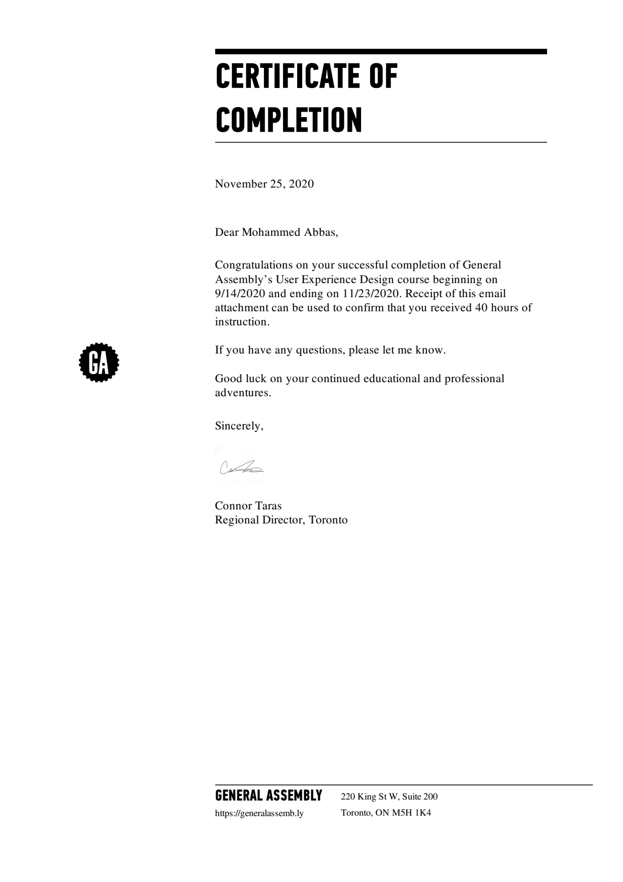 General Assembly UX Design Certificate